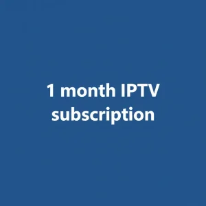 Streaming app screen showing 1 month IPTV subscription plan and channel access