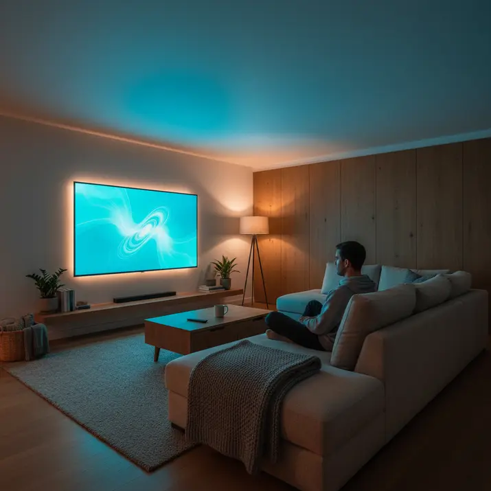 Premium Smart TV IPTV setup for UK viewers in a living room