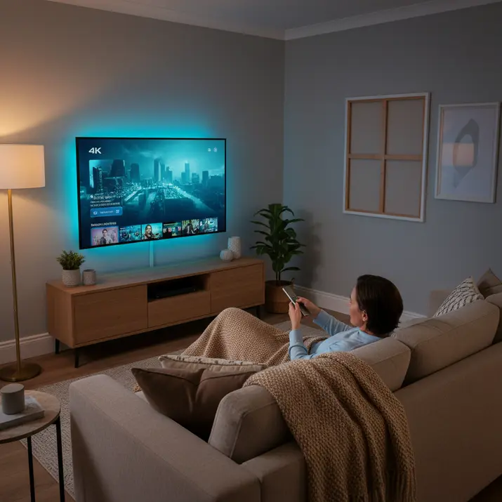 StaticIPTV channel guide browsing on a Smart TV with EPG