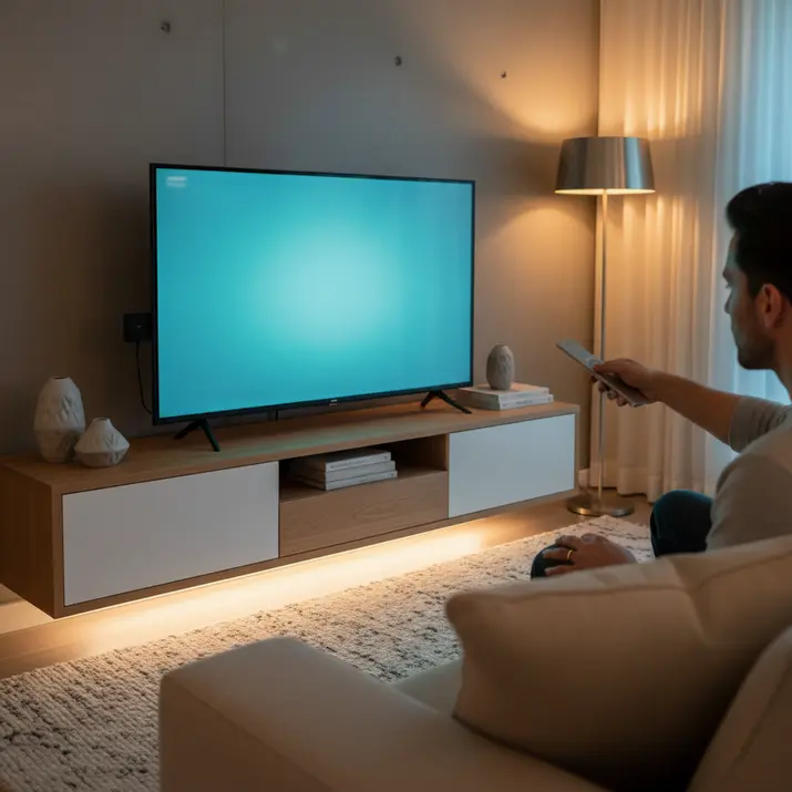 Secure home streaming setup with a streaming stick and smart TV for legal IPTV